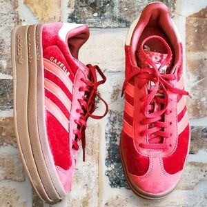 Adidas Gazelle Platform Velvet Velour Two Tone Sneakers
